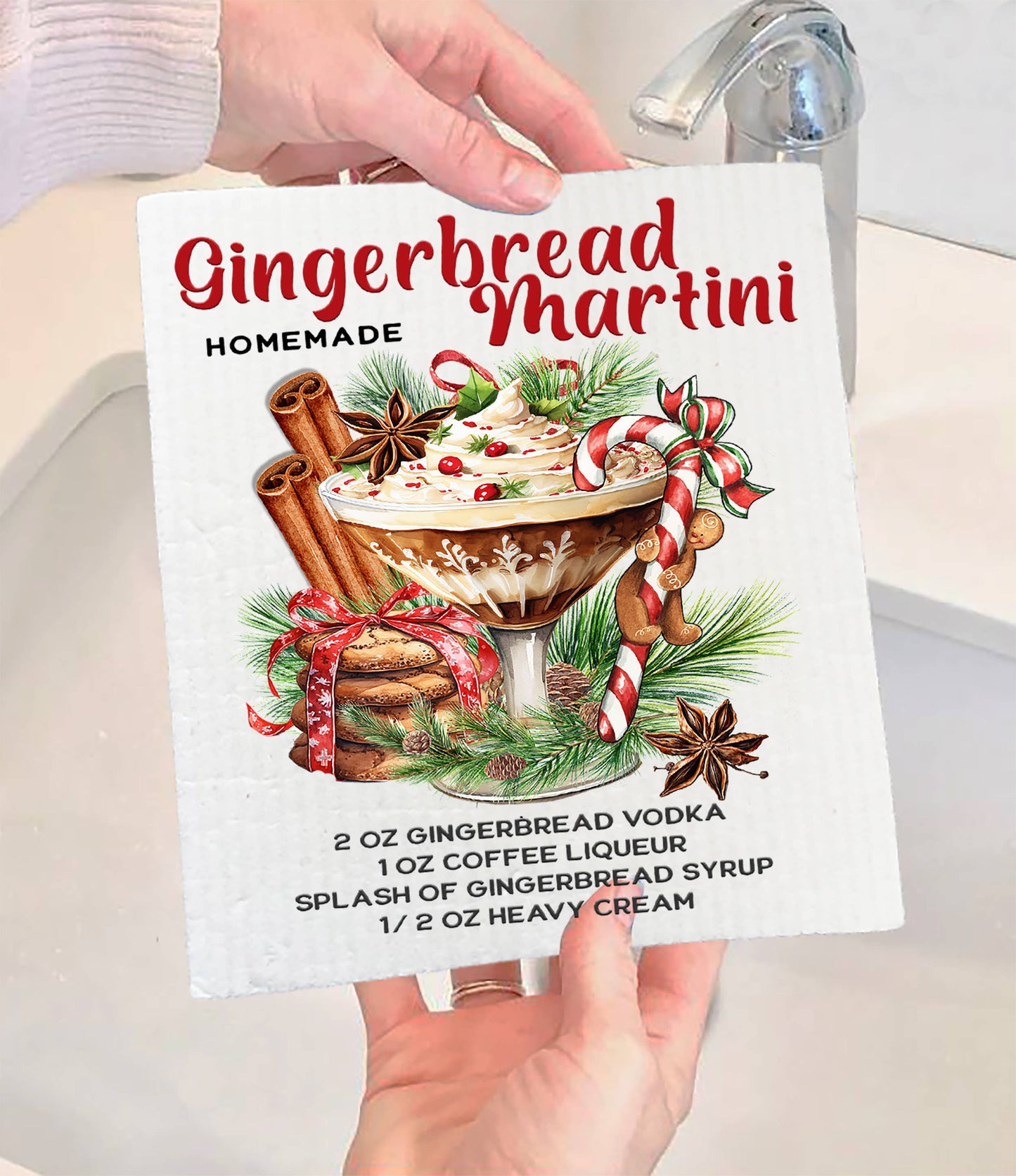 Christmas Gingerbread Martini Swedish Dishcloth (Set of 2)