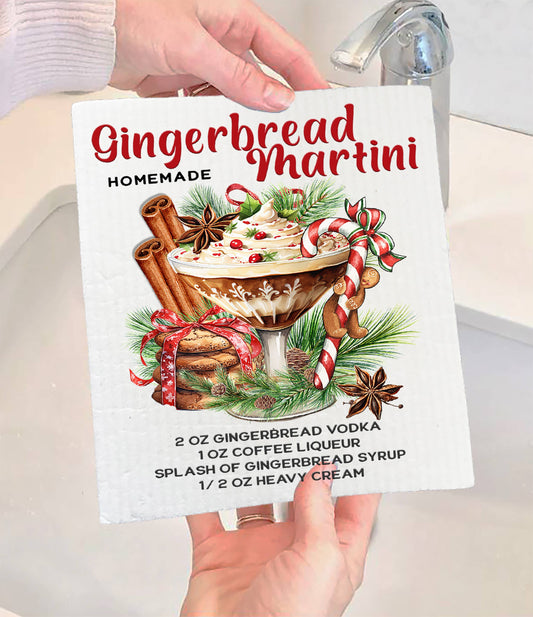 Christmas Gingerbread Martini Swedish Dishcloth (Set of 2)