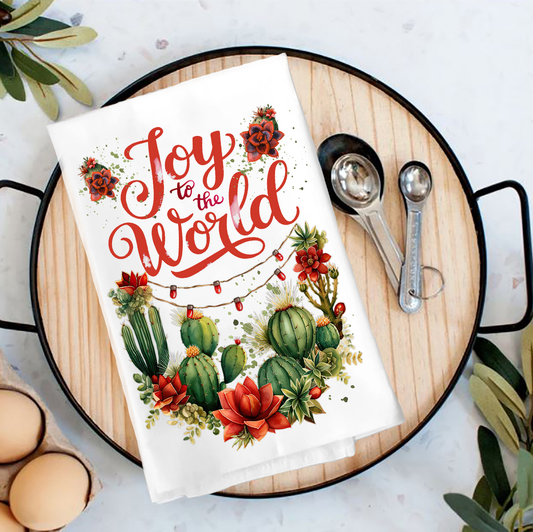 Christmas Joy to the World Cactus Tea Towel
