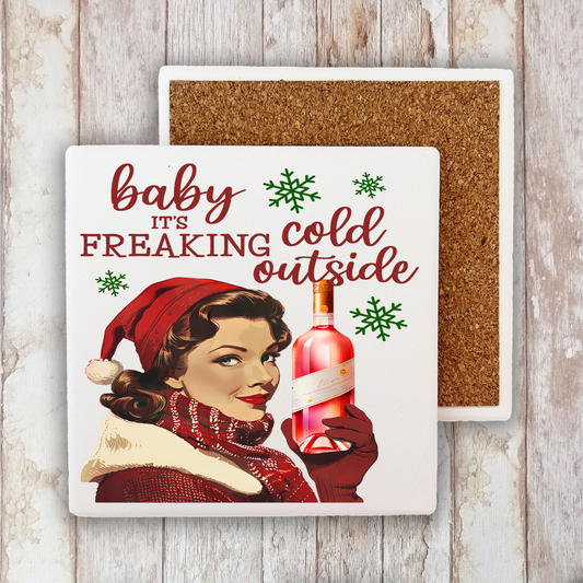 Christmas Funny Baby its Cold Outside Stone Coaster (Set of 2)