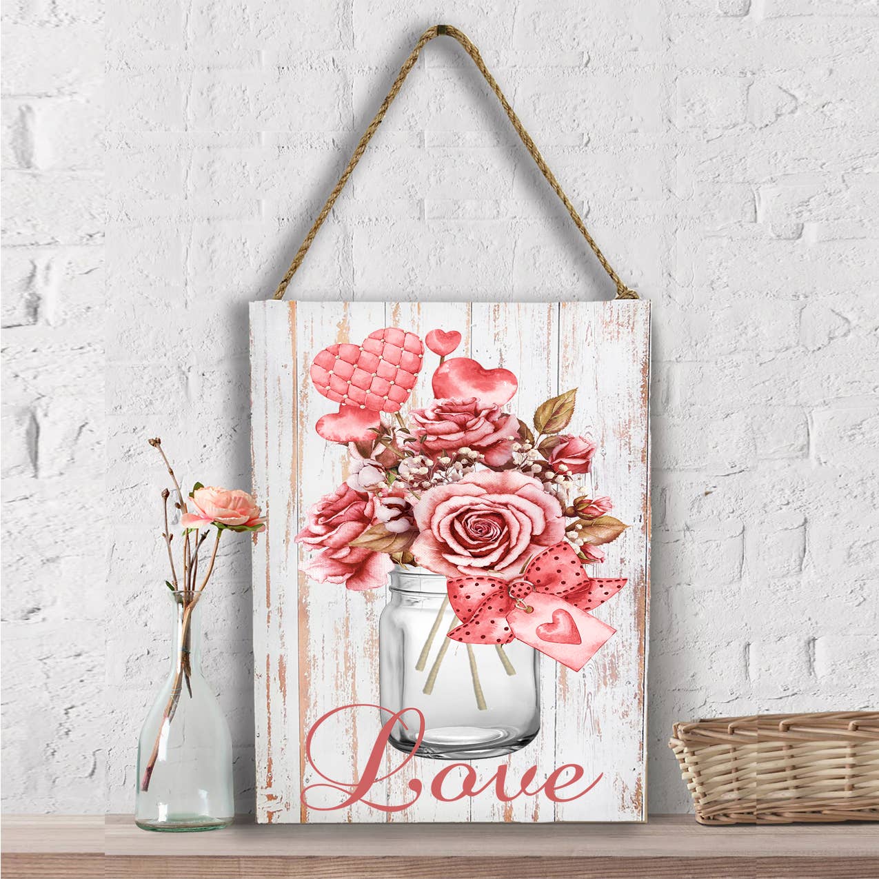 Valentine Love Mason Jar Roses  Wall Decor