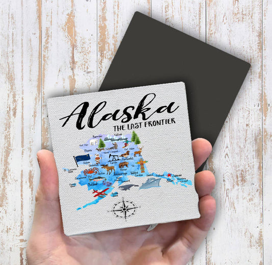 Alaska State Map Souvenir Magnet Fridge - Sets of 2