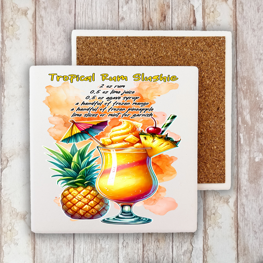 Summer Cocktail Tropical Rum Slushie Stone Coaster (Set of 2)