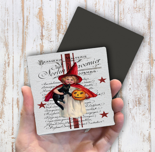 Halloween Vintage French Black Cat Magnet Fridge (Set of 2)