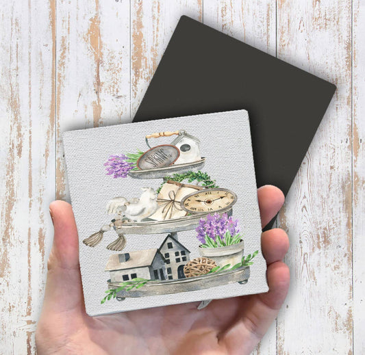 Country Lavender 3 Tier Tray Magnet Fridge - Sets of 2