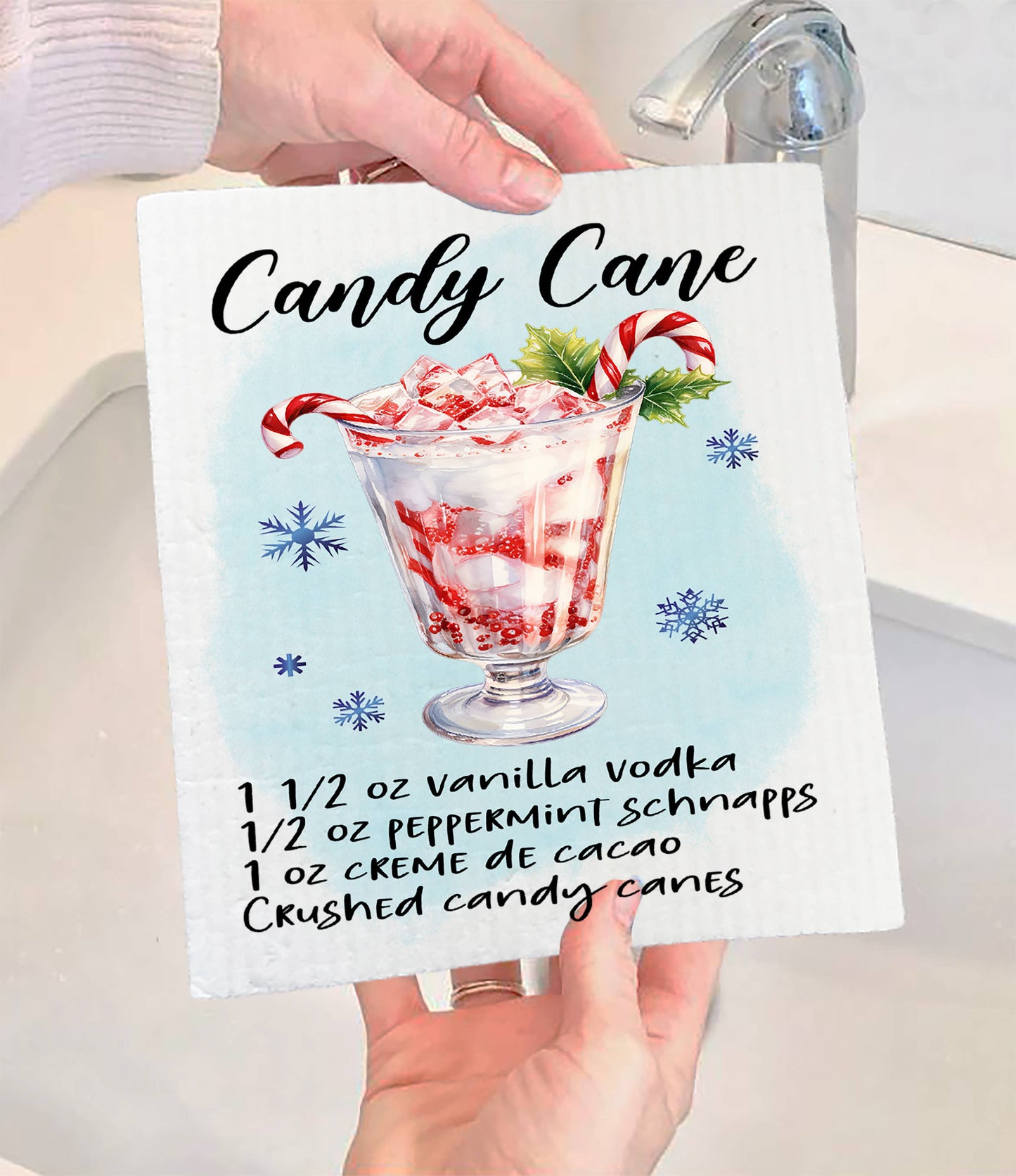 Christmas Cocktail Candy Cane Recipe Swedish Dishcloth (Set of 2)