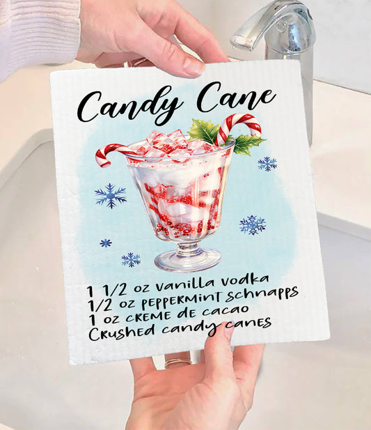 Christmas Cocktail Candy Cane Recipe Swedish Dishcloth (Set of 2)