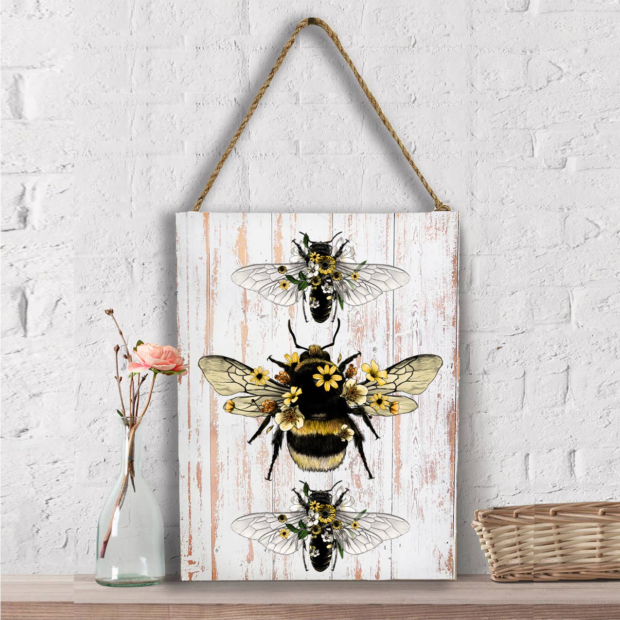 Vintage Bees Flowers  Wall Decor