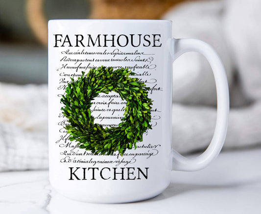Farmhouse  Boxwood Wreath Coffee Mugs