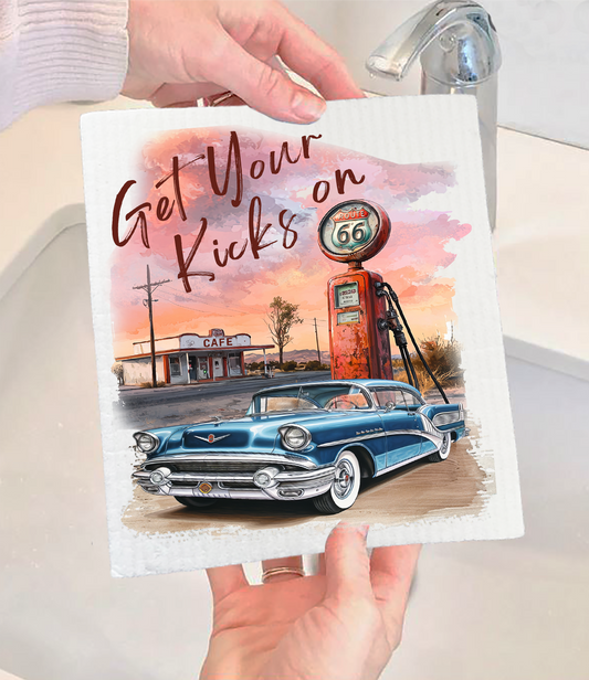 Route 66 Get Your Kicks Gas Pump  Swedish Dishcloth (Set of 2)