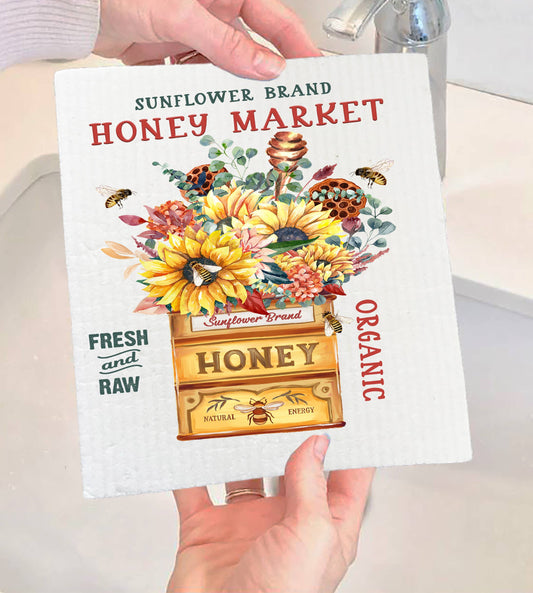 Modern Farmhouse Honey Market Bees Swedish Dishcloth-Set of 2