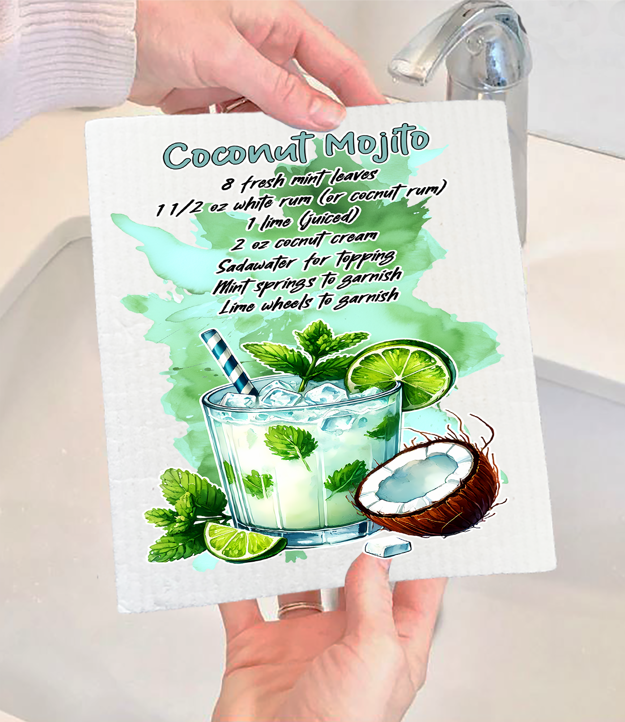 Summer Cocktail Coconut Mojito Swedish Dishcloth (Set of 2)