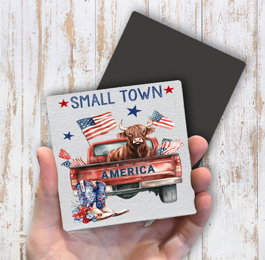 Small Town American Patriotic Cow Magnet Fridge (Set of 2)