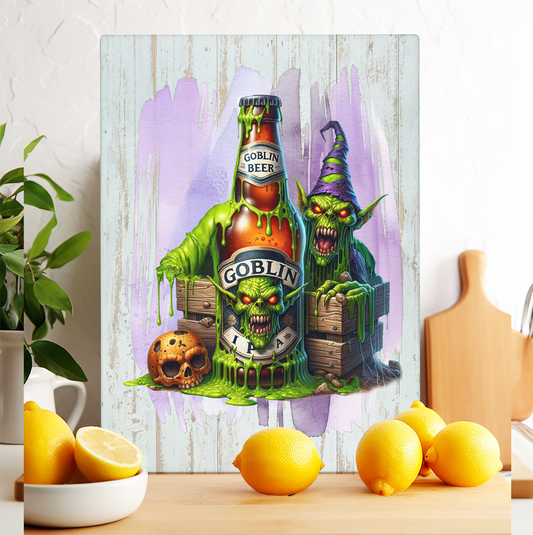 Glass Cutting Board Halloween Goblin Beer