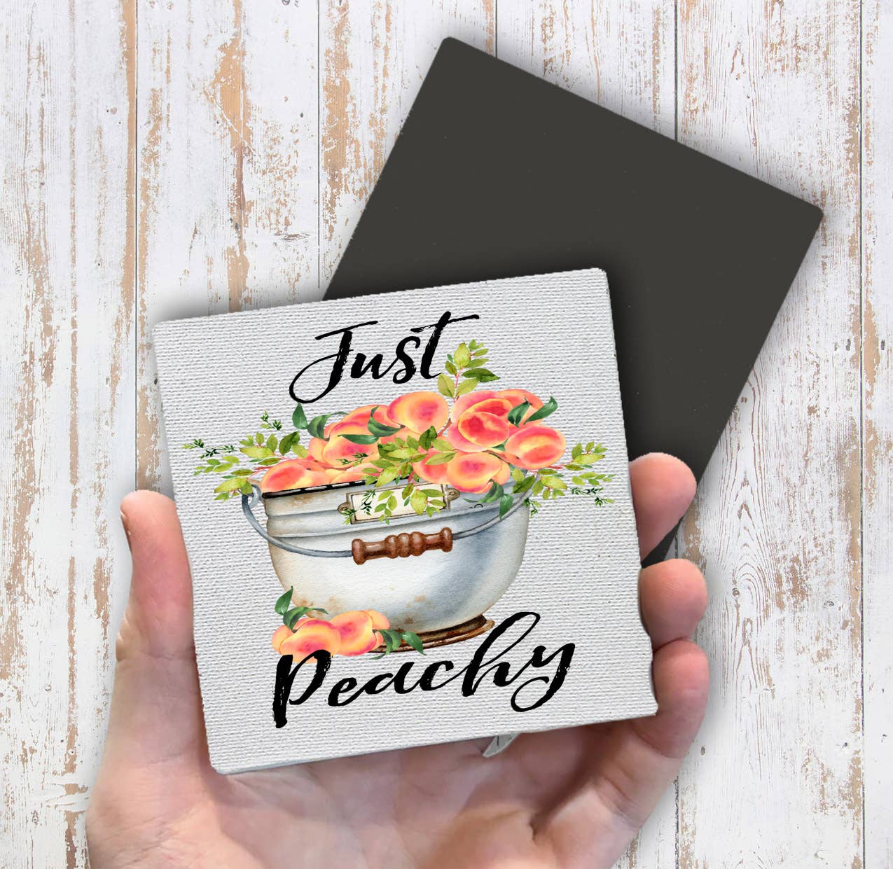 Just Peachy Bucket of Peaches Magnet Fridge - Sets of 2