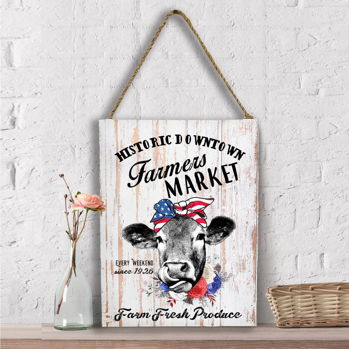 Farmers Market Patriotic Cow Wall Decor