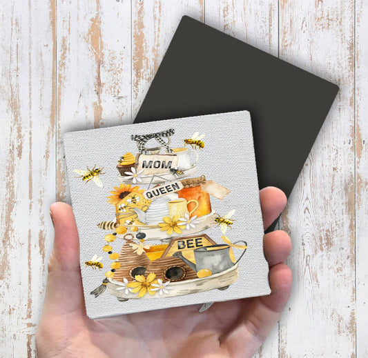 Mom Mother Queen Bee Honey Flowers Magnet Fridge - Sets of 2