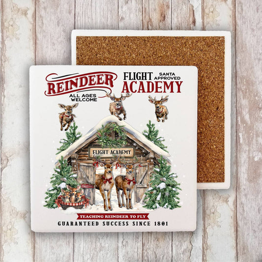 Christmas Reindeer Flight Academy Stone Coaster-Sets of 2
