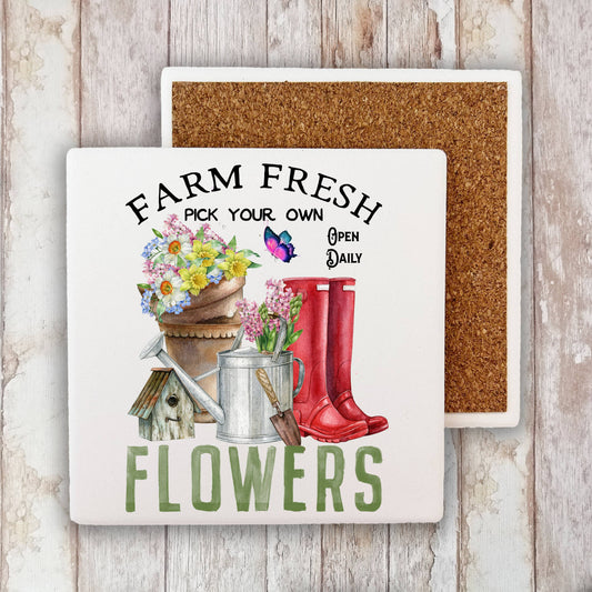 Farm Fresh Flowers Garden Stone Coaster