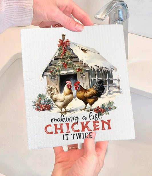 Christmas Making a List Chicken Swedish Dishcloth-Sets of 2