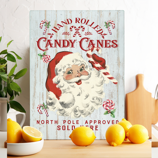 Glass Cutting Board Christmas Candy Cane Vintage Santa