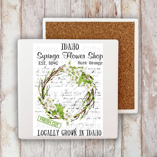 Idaho State Flower Mock Orange Syringa Stone Coaster