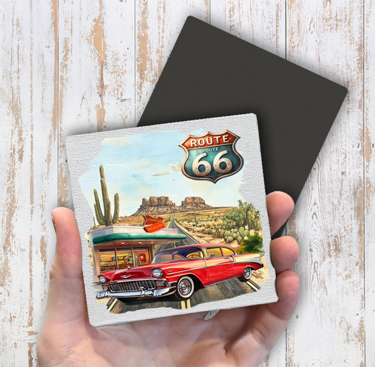 Route 66 Vintage Car Diner  Magnet Fridge (Set of 2)