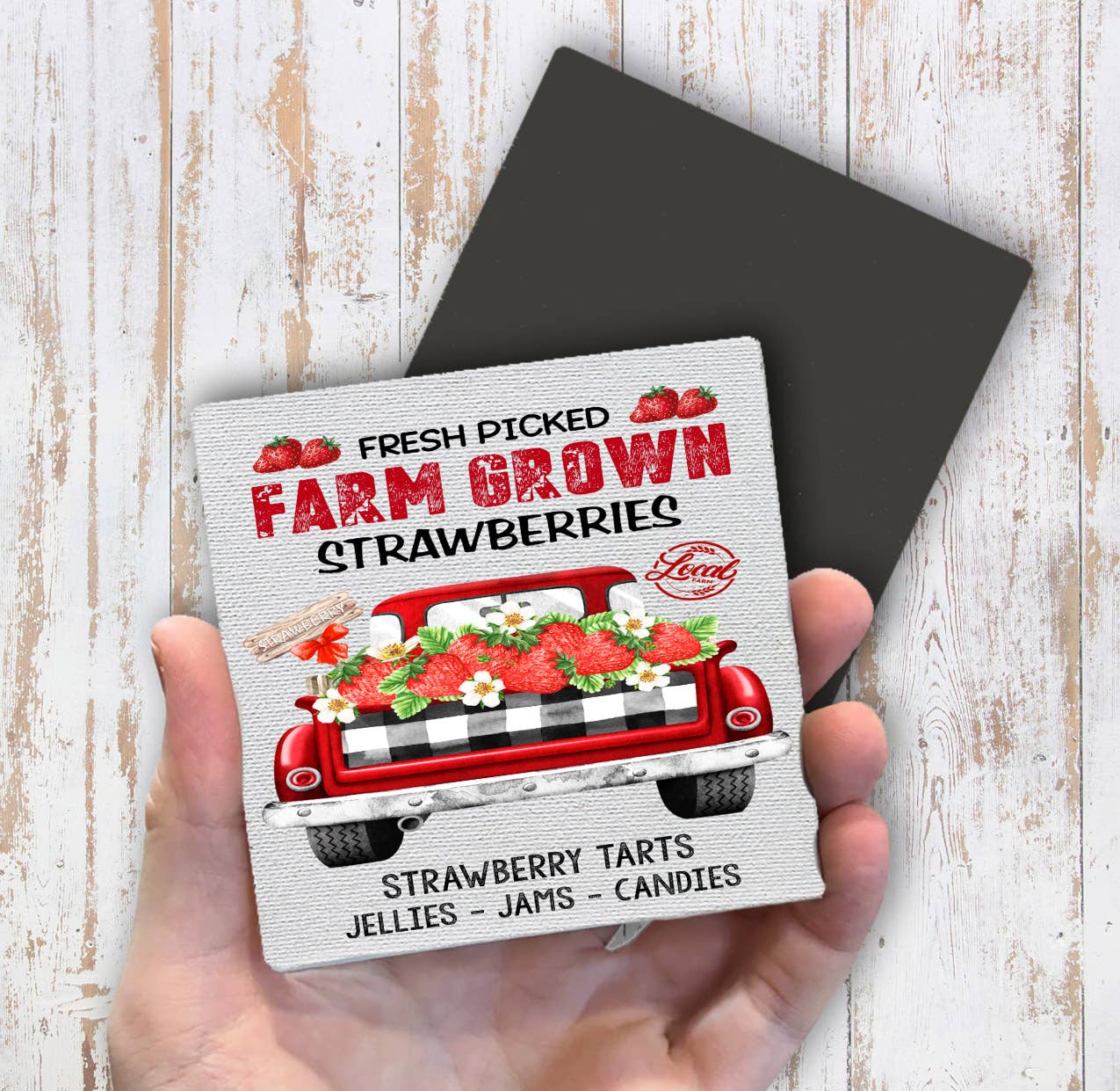 Country Farm Fresh Strawberries Red Truck Magnet Fridge - Sets of 2