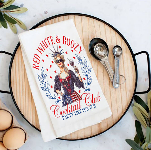 4th of July Red White & Boozy Patriotic Tea Towel