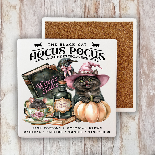 Halloween Hocus Pocus Black Cat Stone Coaster (Set of 2)