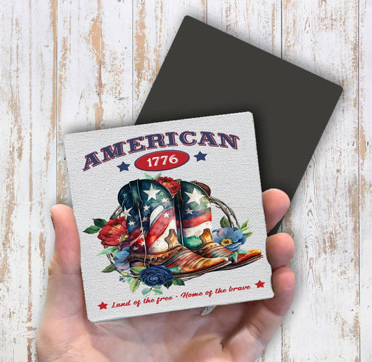American Patriotic Western Cowboy Boots Magnet Fridge - Sets of 2
