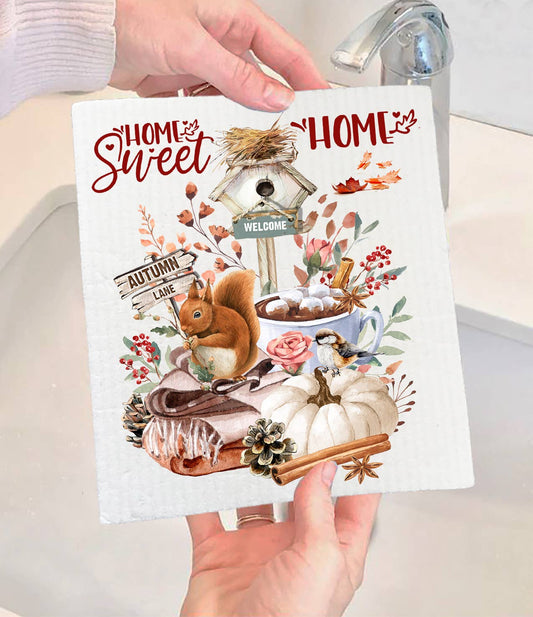 Autumn Fall Home Sweet Home Swedish Dishcloth-Sets of 2