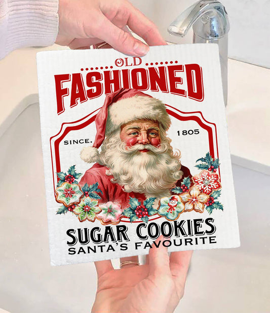 Old Fashion Christmas Santa Cookies  Swedish Dishcloth-Sets of 2