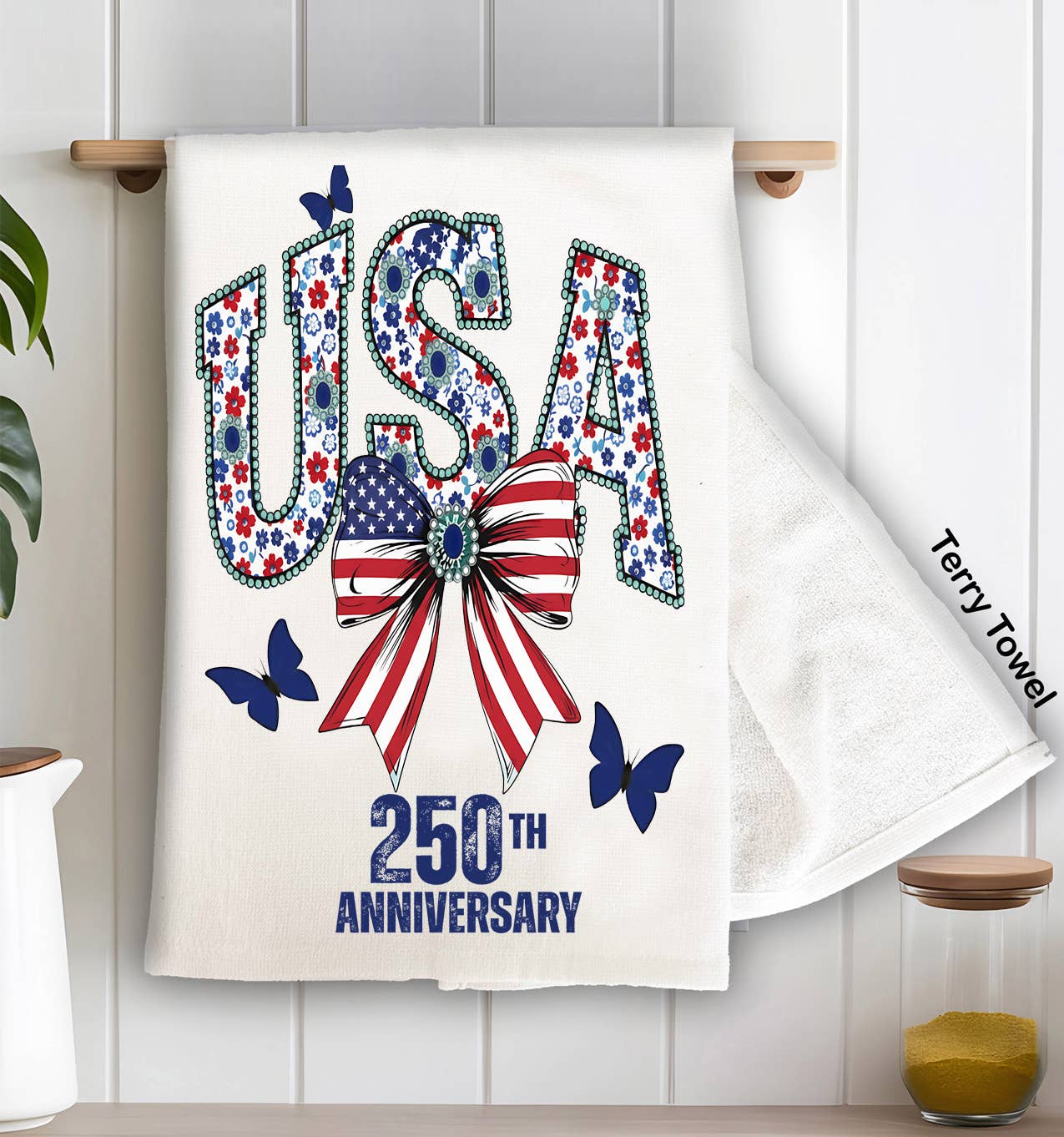 Patriotic USA Bow 250 Anniversary America Terry Towel
