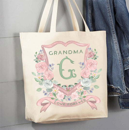 Mother's Day Grandma Floral Crest Canvas Tote Bag