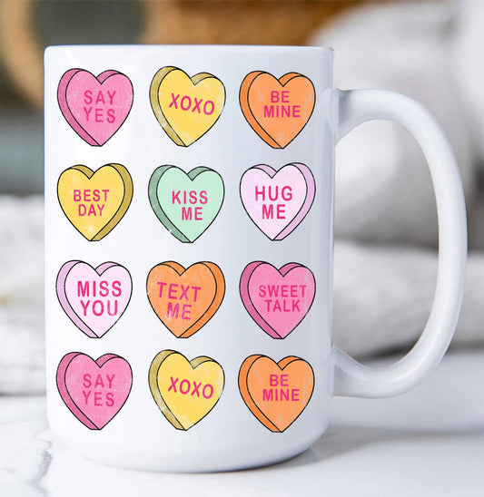 Candy Hearts Messages Valentine Coffee Mug