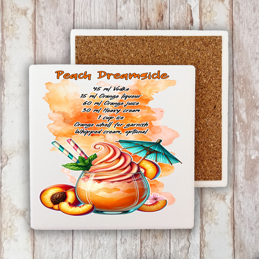 Summer Cocktail Peach Dreamsicle Stone Coaster (Set of 2)