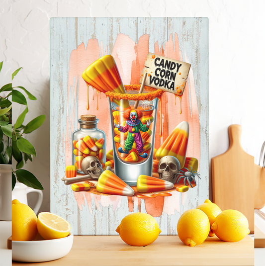 Glass Cutting Board Halloween Candy Corn Vodka