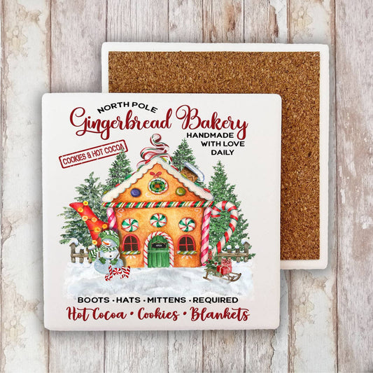 Christmas Gingerbread  House Bakery  Stone Coaster-Sets of 2