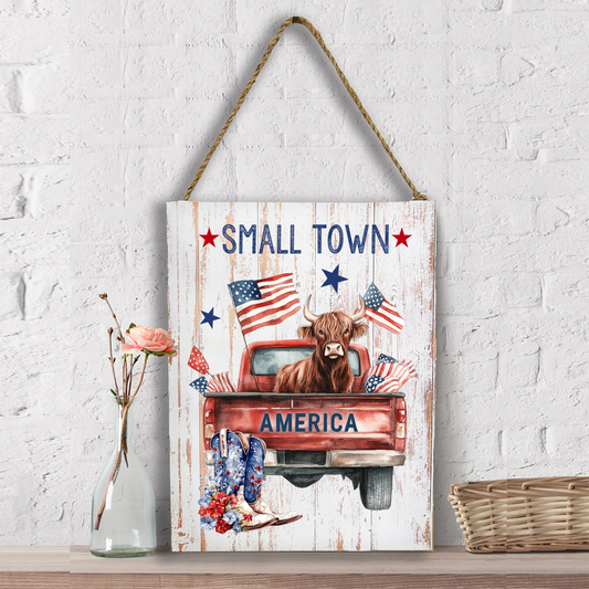 Small Town American Patriotic Cow Wall Decor