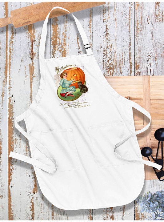 Halloween Vintage Pumpkin Black Cat Apron