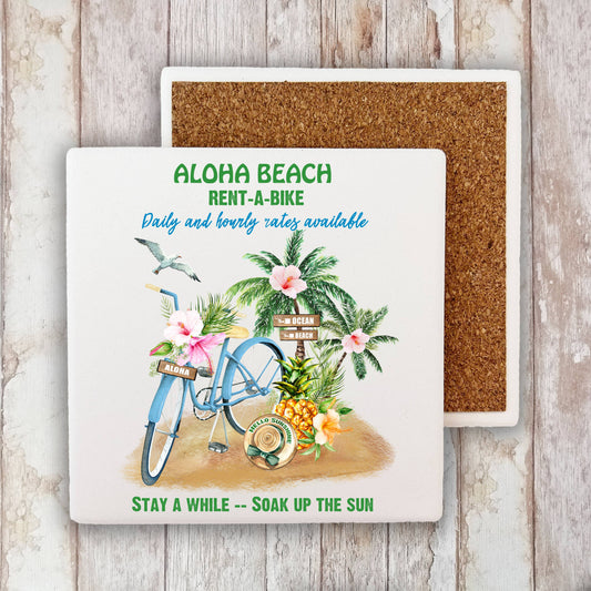 Aloha Beach Ocean Rent A bike Stone Coaster