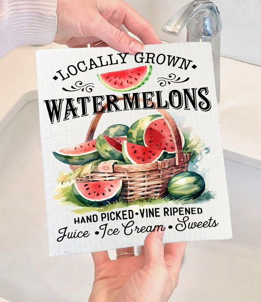 Locally Grown Watermelon  Swedish Dishcloth (Set of 2)