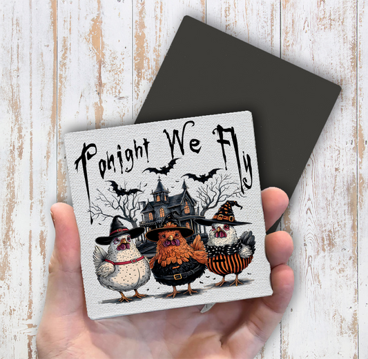 Halloween Chickens Tonight We Fly Magnet Fridge (Set of 2)