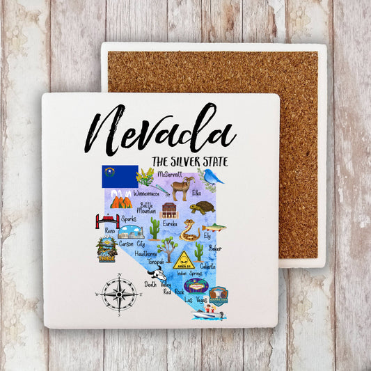 Nevada State Map Souvenir  Stone Coaster