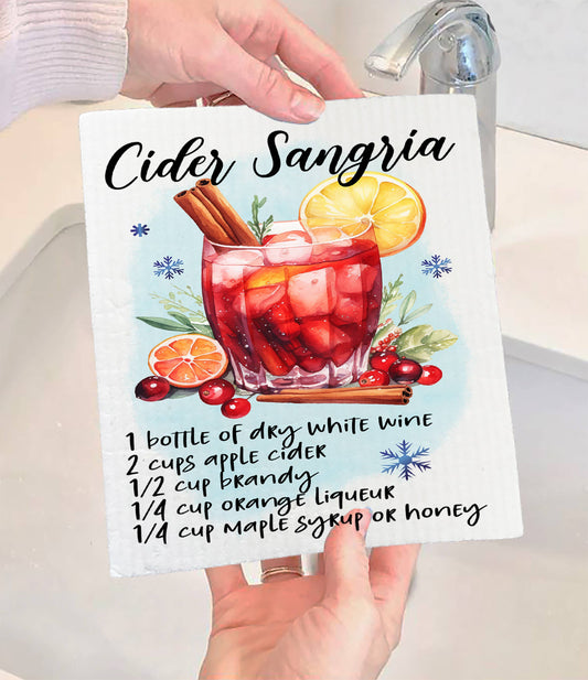 Christmas Cocktail Cider Sangria Recipe Swedish Dishcloth (Set of 2)