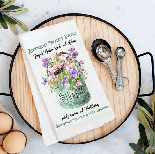 Antique Sweet Peas Flowers Flour Sack Tea Towel