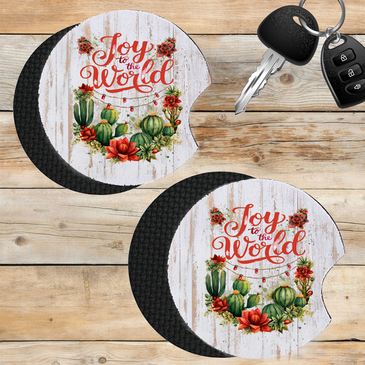 Car Coaster Christmas Joy to the World Cactus