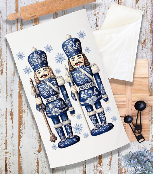 Christmas Nutcrackers Blue & White Terry Towel