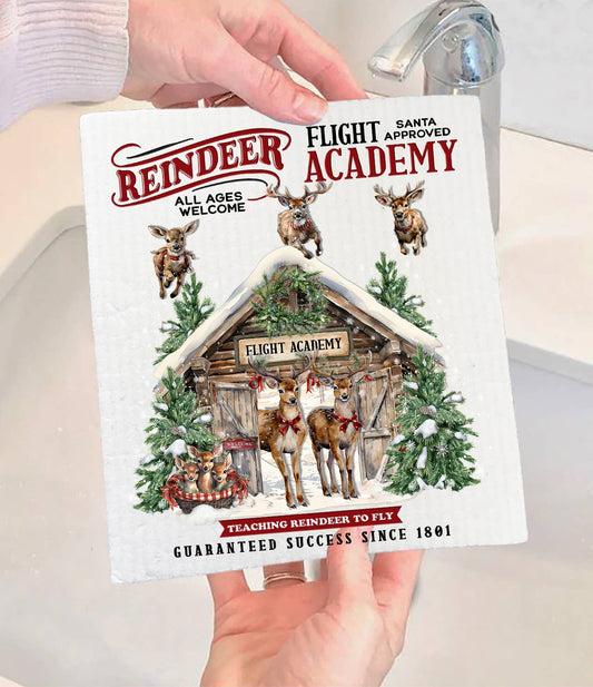 Christmas Reindeer Flight Academy Swedish Dishcloth-Sets of 2